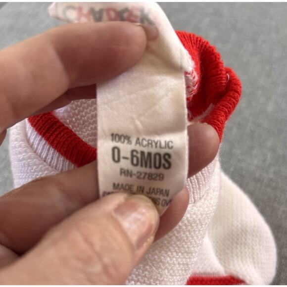 Vintage Baby Boy Outfit 0-6mo Nautical Sweater Overalls Whales 80's Red Acrylic - Picture 6 of 10